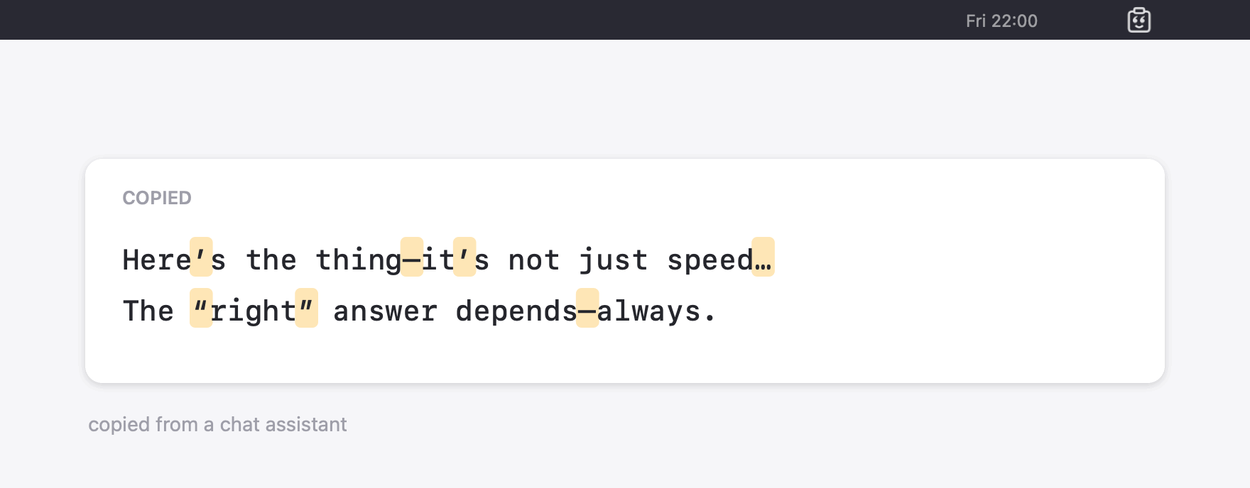 PasteBop rewriting curly quotes, an em dash and an ellipsis on the clipboard